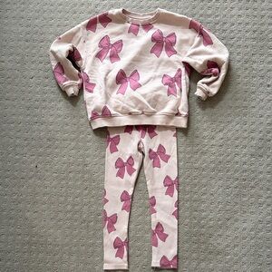ZARA Girls Pink Bow Sweatshirt & Leggings Set – Size 6